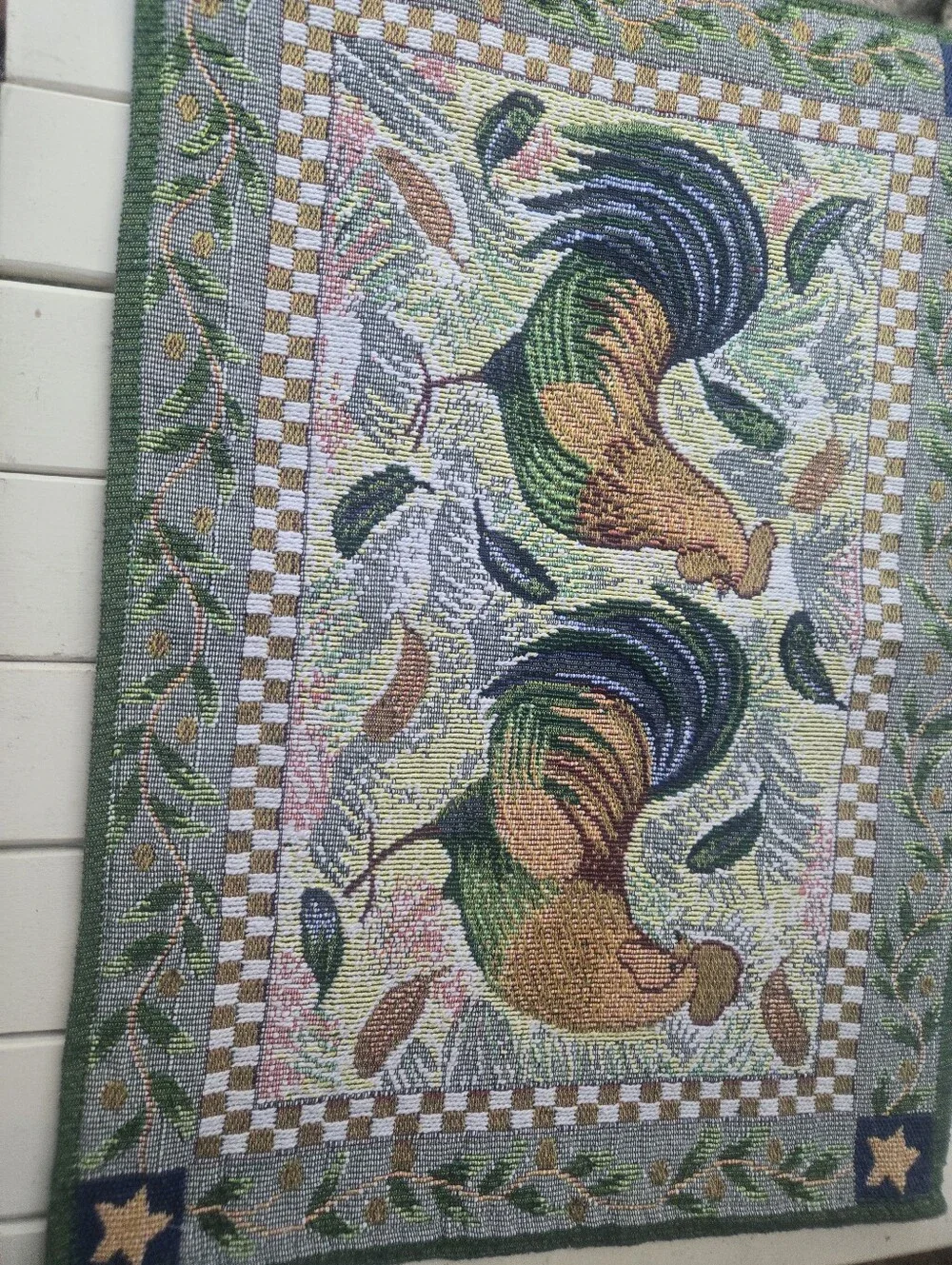 Decorative Rooster Cloth PlacementTapestry in Burgundy and Cream